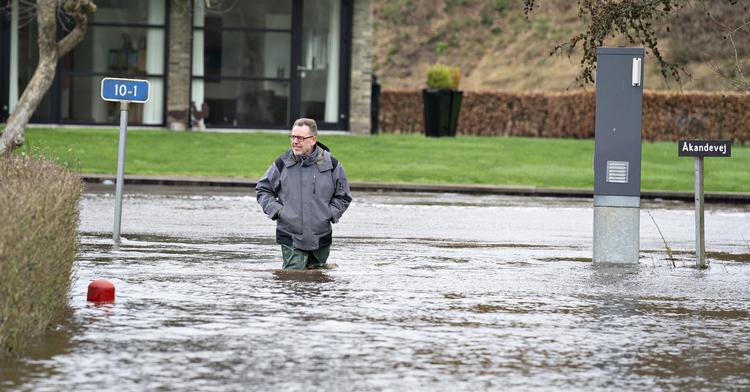     Kolonihaveforeningen Åkanden Storå i Holstebro er ramt af massive oversvømmelser da Storåen gik over sine bredder, mandag 17. februar 2020. Foto: Henning Bagger/Ritzau Scanpix