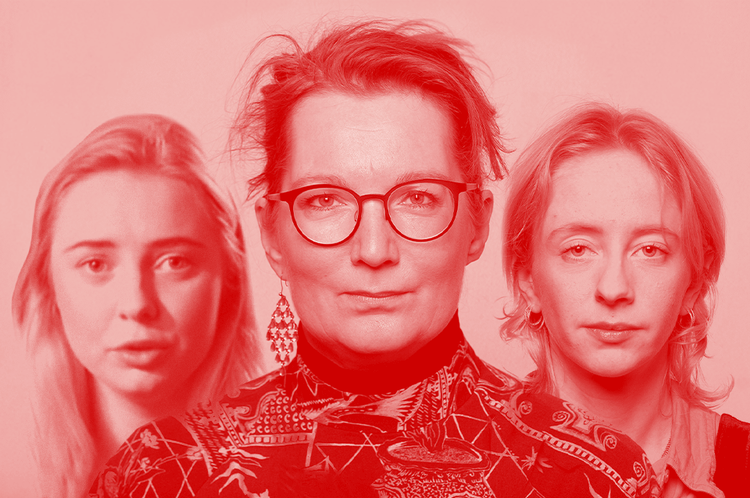 Emilie Riddersholm, Trine Svensson og Kirstine Marie Thomsen. De har alle meldt voldtægter Politiet og fortæller i 'Efter Voldtægten' om deres oplevelser med overgreb, politianmeldelser og retssager. Foto: Finn Frandsen. Grafik: Simone Bjerre. 