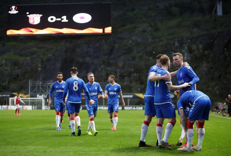 Hurtigløberen Ryan Kent scorede sit første europæiske mål, da Rangers vandt 1-0 i Braga. Foto: Miguel Vidal/Ritzau Scanpix