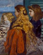 Kvinderne findes i malerierne i hobetal, men aldrig på de små titelblade med kunstnernavne, som følger værkerne på Glyptotekets nye udstilling. Håret spiller hovedrollen i maleriet 'Tre unge englænderinder ved et vindue' fra 1865 af Gustave Courbet – et billede, som efter sigende forargede manden, som bestilte værket – pigernes fader – da gengivelsen af kvinder med løst hår traditionelt blev forbundet med sexarbejde.   Foto: Ny Carlsberg Glyptotek