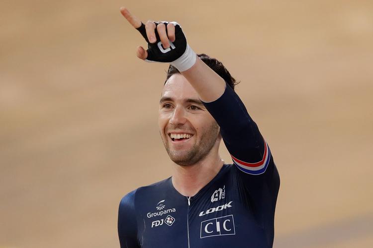 Franskmanden Benjamin Thomas kunne juble over en suveræn triumf i omnium.
 Foto: Odd Andersen/Ritzau Scanpix