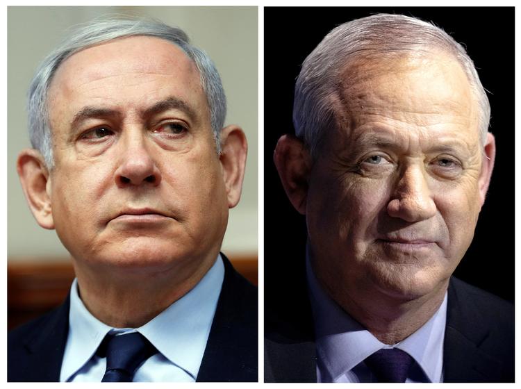    Benjamin Netanyahu (tv) og Benny Gantz. Foto: Ronen Zvulun/Ritzau Scanpix