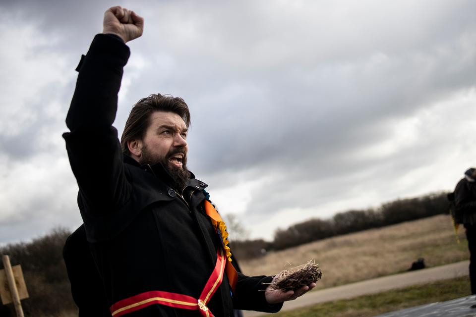 Ifølge en af arrangørerne, Frej Schmedes, vil aktivister forsøge at forhindre byggeriet, når det skal gå i gang.  Foto: Jens Hartmann Schmidt/POLFOTO