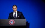 Uefa-præsident Aleksander Cefrin talte dunder mod Fifa ved sit fodboldforbunds kongres 3. marts i Amsterdam. Foto: Robin van Lonkhuijsen/Ritzau Scanpix