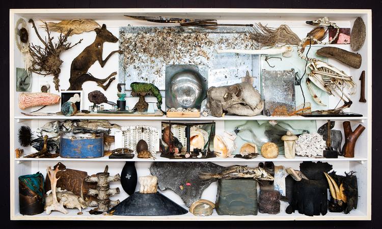 Et kig ind i et af kunstnerens fascinerende undrekamre, et begreb han låner fra det tyske 'wunderkammer' – samlinger af kuriøse genstande, naturhistoriske artefakter og  kunst i en pærevælling, som er forløberen for de museer vi kender i dag. Værket er fra 2001.  Foto: Ole Bjørn Petersen