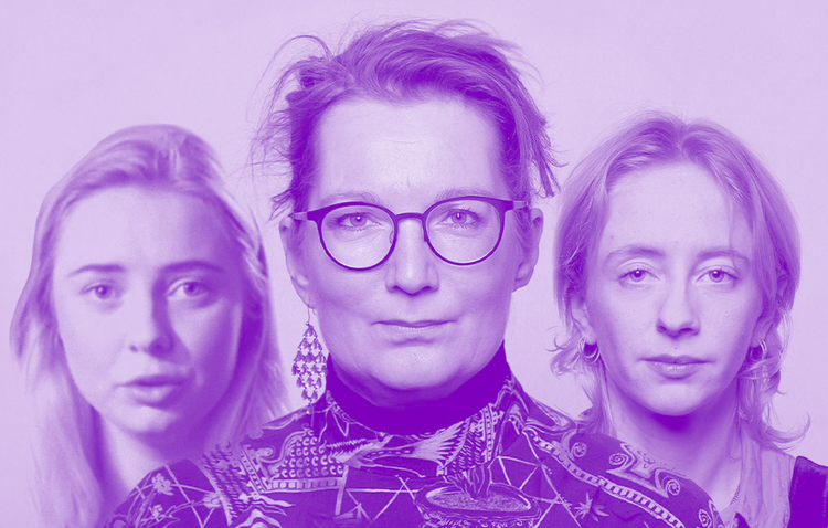 Emilie Riddersholm, Trine Svensson og Kirstine Marie Thomsen. De har alle meldt voldtægter Politiet og fortæller i 'Efter Voldtægten' om deres oplevelser med overgreb, politianmeldelser og retssager. Foto: Finn Frandsen. Grafik: Simone Bjerre. 