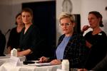 Undervisningsminister Pernille Rosenkrantz-Theil (S) holdt sammen med uddannelses- og forskningsminister Ane Halsboe-Jørgensen (S), sundhedsminister Astrid Krag (S) og KL-formand Jacob Bundsgaard torsdag aften pressemøde om tiltagene for at inddæmme smitten af corona. Foto: Olafur Steinar Gestsson/Ritzau Scanpix