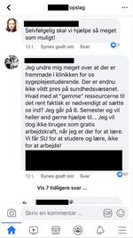 Kommentarer fra Facebook-gruppen 'Jeg er sygeplejerskestuderende'.  