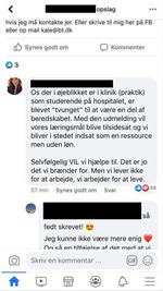 Kommentarer fra Facebook-gruppen 'Jeg er sygeplejerskestuderende'.  