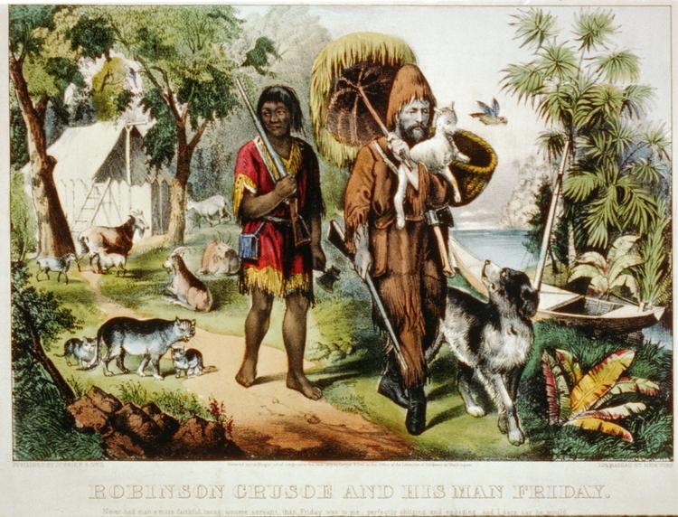 Den udødelige historie om Robinson Crusoe og hans hjælper Fredag kan man læse gratis på eReolen. Foto: Library of Congress/Library of Congress