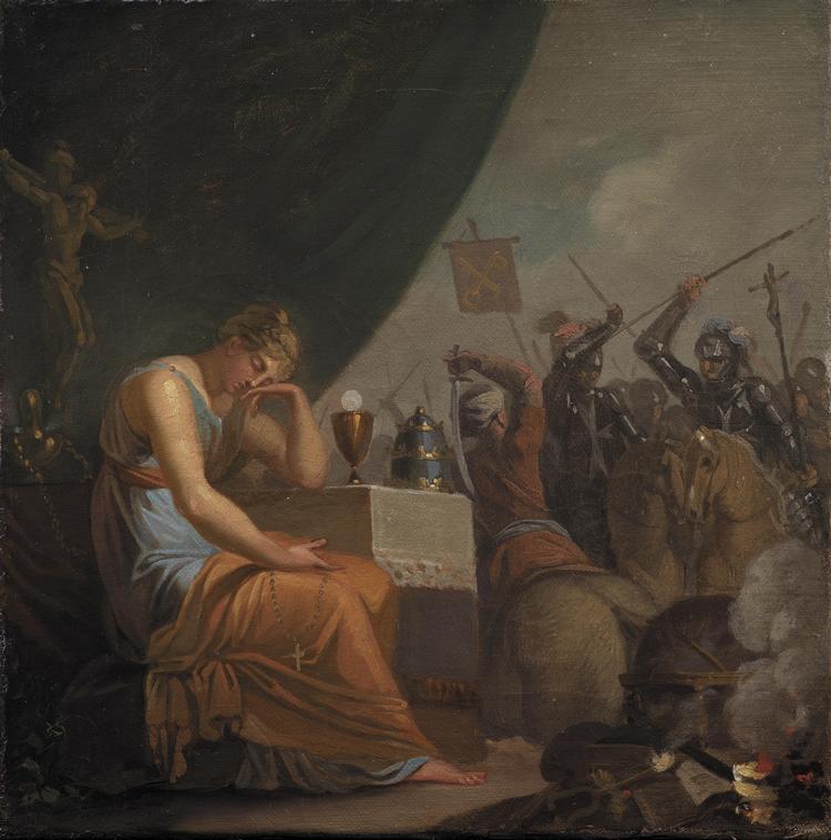 Illustration Hierarkiet på sit højeste i korstogenes periode. Allegori af Nicolai Abildgaard. 1784. SMK Open