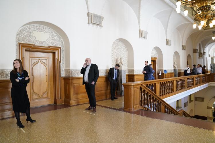 Folketingsmedlemmerne står i kø i Vandrehallen på Christiansborg, for at stemme om hastelovene.  Foto: Ida Guldbæk Arentsen/Ritzau Scanpix