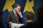 Sveriges statsminister, Stefan Löfven, på dagens pressemøde.  Foto: 10050 Pontus Lundahl/tt/Ritzau Scanpix