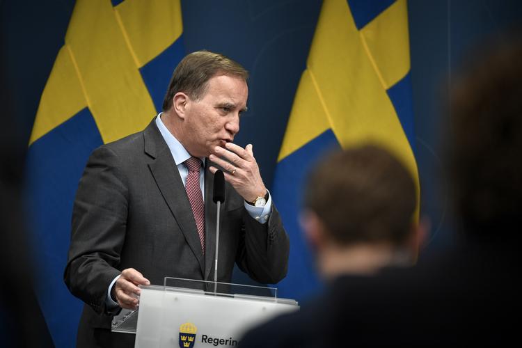 Sveriges statsminister, Stefan Löfven, på dagens pressemøde.  Foto: 10050 Pontus Lundahl/tt/Ritzau Scanpix