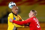  FC Nordsjælland og  Ulrik Yttergård Jenssen gjorde næsten alt rigtigt, da holdet i februar  slog AC Horsens og .Simon Okosun 6-0.  Foto: Jens Dresling/POLFOTO