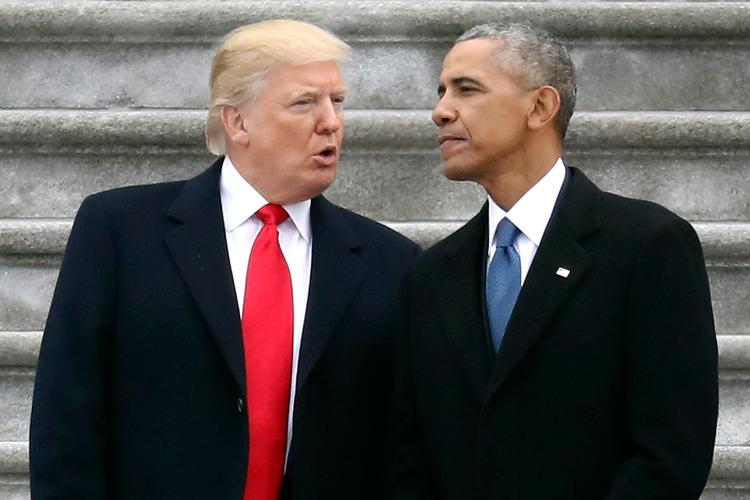 Trump og Obama i januar 2017, da Obama overlod Det Hvde Hus til den republikanske præsident Foto: Rob Carr/Ritzau Scanpix