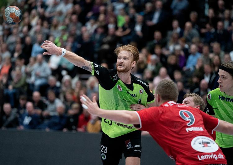 Nordsjælland Håndbold, der her ses i grønne trøjer mod Lemvig-Thyborøn fra januar i år, er fortsat dømt som nedrykker, men klubben har sammen med de andre nedrykkere på forhånd sendt sagen til appeludvalget. Foto: Claus Bech/Ritzau Scanpix