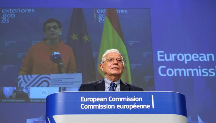  »I dag mobiliserede vi det internationale samfund for at yde yderligere bistand til millioner af fordrevne venezuelanere og til de lande i Latinamerika, som har modtaget dem«, siger EU's udenrigspolitiske chef, Josep Borrell. Foto: Pool/Ritzau Scanpix