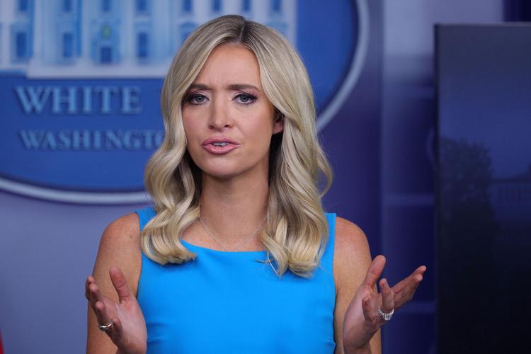 Pressesekretær Kayleigh McEnany fra Det Hvide Hus forsvarer politiets ret til at angribe journalister.  Foto: Tom Brenner/Ritzau Scanpix