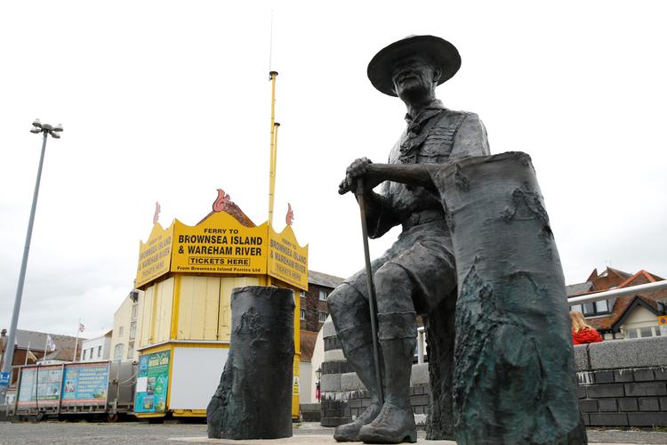 Her ses statuen af Robert Baden-Powell i Poole.  Foto: Matthew Childs/Ritzau Scanpix