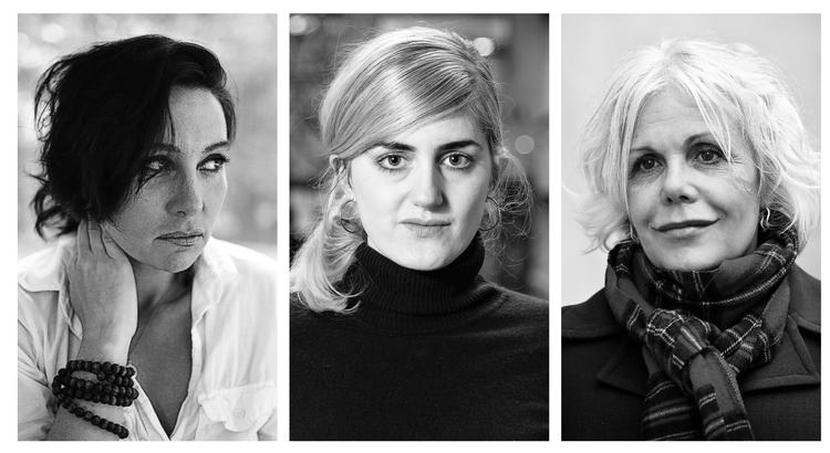 Amerikanske Lisa Taddeo (tv.) udforsker kvinders begær i bogen 'Tre kvinder', der udkommer på dansk i august. Svenske Matilda Gustavssons (midt) artikler bidrog til overgrebsmanden Jean-Claude Arnaults domfældelse. Danske Christina Hesselholdt (th.) udgiver en roman til februar. Foto: Pr-foto, Anders Wiklund/TT og Jens Dresling. 