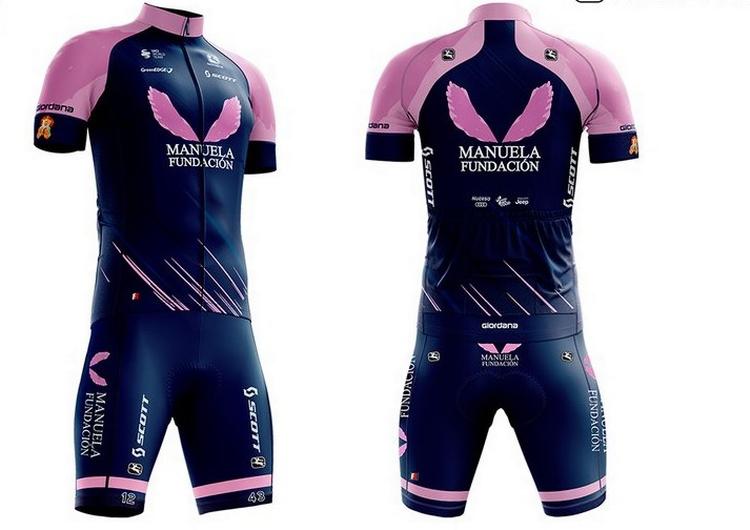 Sådan ser det dress ud, som det ny mandskab Team Manuela Fundación skal optræde, når cykelsæsonen genoptages. Foto: Manuela Fundación. 
