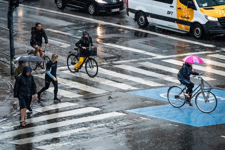 Dragør fik mest regn fredag, men også Nordsjælland og København blev gennemblødt. Billedet er fra Nørrebro i morges.  Foto: Ida Marie Odgaard/Ritzau Scanpix