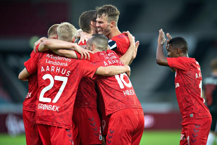 Tre mål i slutfasen skaffede AGF en sejr på 4-3 i Herning mod topholdet FCM i søndags.  Foto: Jens Nørgaard Larsen/Ritzau Scanpix