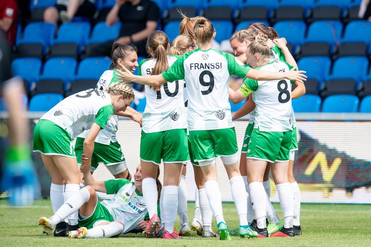   Fortuna Hjørring-spillerne kunne juble efter det mål, som i sidste ende betød DM-guld. Foto: Bo Amstrup/Ritzau Scanpix