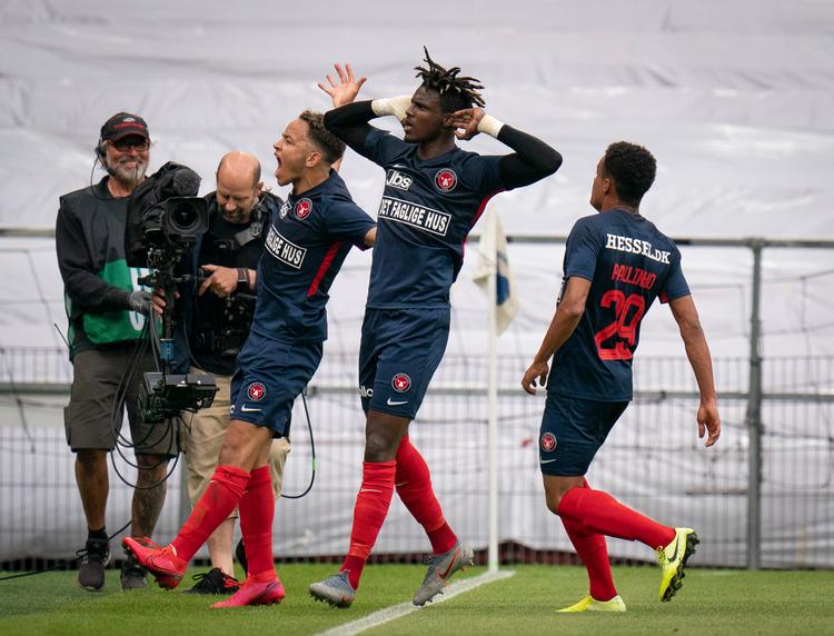  Sory Kaba fik atter scoret mod FCK og kunne drille de FCK-fans, som han mente var efter ham. Foto: Liselotte Sabroe/Ritzau Scanpix