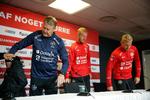 Den nye landstræner, Kasper Hjulmand, er imod spilreklamer, men på landsholdets træningstøj er der en tydelig reklame for Oddset, som det her ses på forgængeren Åge Hareide. Foto: Jens Dresling