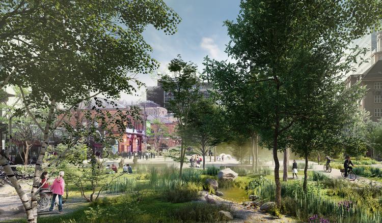 Tivolis planer om et grønt byrum er nu udvidet til også at omfatte Axel Torv.  Rendering:  Gehl Architects