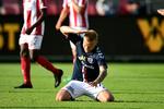 AGF’s islænding Jón Dagur Thorsteinsson har været lidt af en åbenbaring, siden han kom til klubben for et år siden. Torsdag aften i Aalborg måtte han dog ærgre sig. Foto: Bo Amstrup/Ritzau Scanpix