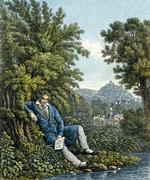Beethoven som maleren Franz Hegi forestillede sig geniet, mens han ligger i det grønne og finder på 'Pastoralesymfonien'. Illustration Beethoven-haus Bonn