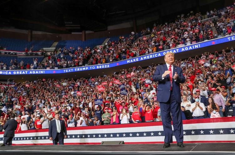 Donald Trump fotograferet på sit seneste vælgermøde i Tulsa.  Foto: Leah Millis/Ritzau Scanpix