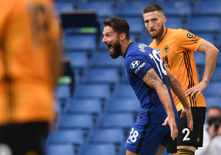 Den rutinerede franske angriber Olivier Giroud har på det seneste vist stor styrke, og søndag scorede han igen for Chelsea, der havde besøg af Wolverhampton. Foto: Daniel Leal-olivas/Ritzau Scanpix