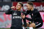     Superligafodbold på MCH Arena: FC Midtjylland -FCK. FC Midtjyllands Evander Ferreira har scoret til 2-0 og jubler med Mikael Anderson.   Foto: Jens Dresling/POLFOTO