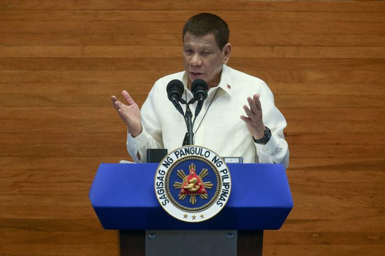 Den filippinske præsident, Rodrigo Duterte, holdt mandag sin årlige tale, hvor han bl.a. kaldte nedlukning under coronakrisen for en af de længste og strengeste i verden. Foto: Handout/Ritzau Scanpix