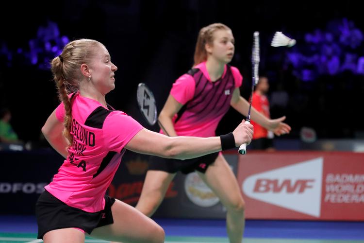 Den danske duo, Amalie Magelund og Freja Ravn i aktion ved Denmark Open i 2019. Foto: Jens Dresling/POLFOTO