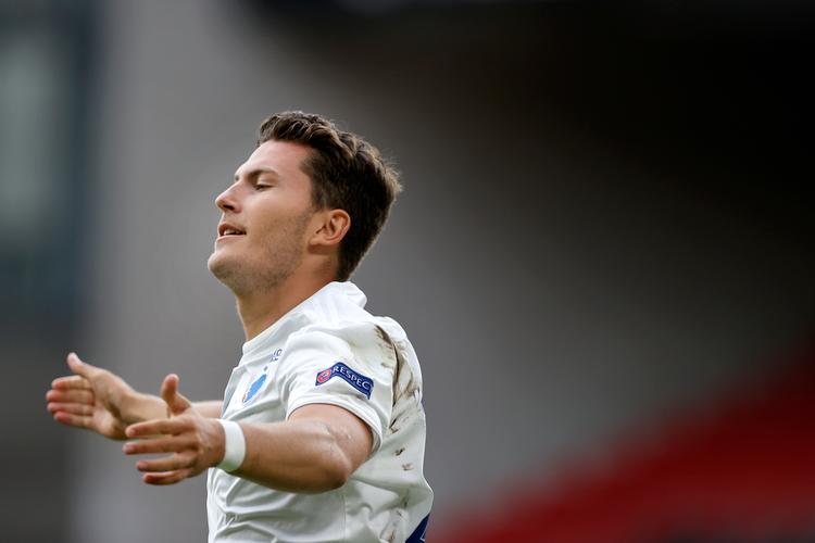 Jonas Wind var en evig kilde til uro og scorede de to første mål for FCK, der nu skal til Tyskland og spille om Europa League-trofæet ved Final8-stævnet. På mandag venter Manchester United i Köln. Foto: Jens Dresling Foto: Jens Dresling/POLFOTO