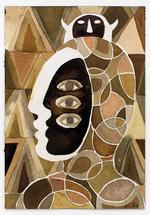 Foto: Julie Nord: 'Small Brown Drawing (profile with three eyes, and abstract patterns)' (2017). Signed. Blæk og blyant på papir.  26 × 18 cm