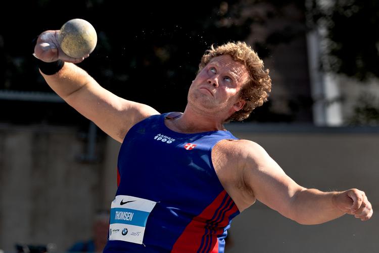DM i atletik blev afholdt over weekenden på Østerbro stadion. Kuglestøder Kristoffer Thomsen var hjemvendt fra USA grundet coronavirus og stødte sig til en sikker guldmedalje i disciplinen. Foto: Jacob Ehrbahn/POLFOTO