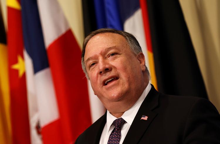 USA's udenrigsminister, Mike Pompeo, kritiserer Storbritannien, Tyskland og Frankrig for at stille sig på Irans side, efter at de tre europæiske medlemmer af FN's sikkerhedsråd torsdag afviste USA's krav om sanktioner mod Iran. Foto: Mike Segar/Ritzau Scanpix