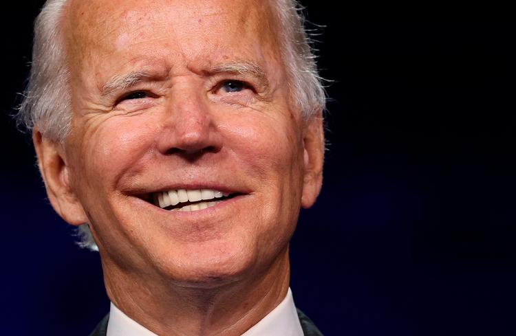 Præsidentkandidat Joe Biden har ført en stor del af sin valgkampagne fra sin kælder på grund af coronavirus. Her ses han på demokraternes konvent den 20 august. Et konvent, der delvist foregik online.  Foto: Win Mcnamee/Ritzau Scanpix
