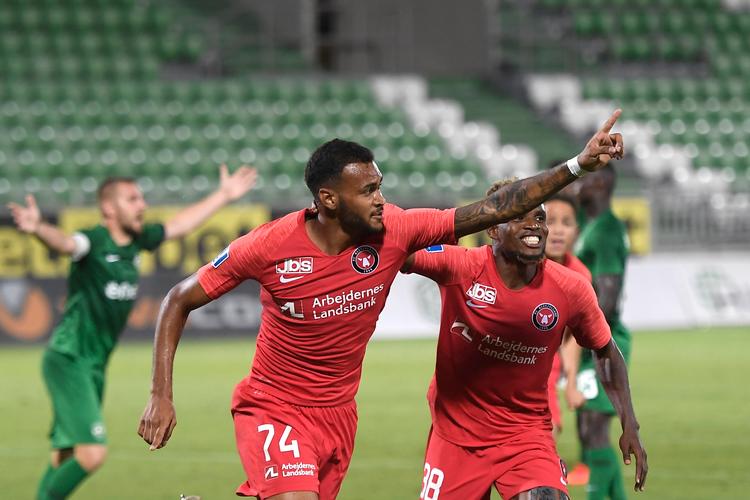    Junior Brumado blev matchvinder for FC Midtjylland med sin scoring 12 minutter før slutfløjtet. Foto: Alex Nicodim/Ritzau Scanpix