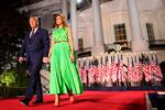     WASHINGTON, DC - AUGUST 27: U.S. President Donald Trump arrives on stage with first lady Melania Trump to deliver his acceptance speech for the Republican presidential nomination on the South Lawn of the White House on August 27, 2020 in Washington, DC. Trump gave the speech in front of 1500 invited guests. Alex Wong/Getty Images/AFP == FOR NEWSPAPERS, INTERNET, TELCOS &amp; TELEVISION USE ONLY ==   Foto: Alex Wong/Ritzau Scanpix