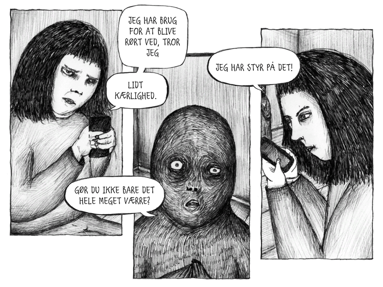 Depressionen er flyttet ind som den eneste reelle samtalepartner. En roomie hovedpersonen må holde ud til den med tiden flytter ud igen.  Illustration fra spillet 