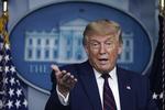     WASHINGTON, DC - SEPTEMBER 04: U.S. President Donald Trump speaks during a news conference the White House on September 4, 2020 in Washington, DC. President Trump took questions on a variety of topics, including a recent magazine article in The Atlantic accusing him of making disparaging remarks about American soldiers. Drew Angerer/Getty Images/AFP == FOR NEWSPAPERS, INTERNET, TELCOS &amp; TELEVISION USE ONLY ==   Foto: Drew Angerer/Ritzau Scanpix