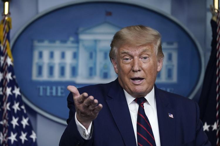     WASHINGTON, DC - SEPTEMBER 04: U.S. President Donald Trump speaks during a news conference the White House on September 4, 2020 in Washington, DC. President Trump took questions on a variety of topics, including a recent magazine article in The Atlantic accusing him of making disparaging remarks about American soldiers. Drew Angerer/Getty Images/AFP == FOR NEWSPAPERS, INTERNET, TELCOS &amp; TELEVISION USE ONLY ==   Foto: Drew Angerer/Ritzau Scanpix