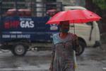 En kvinde bærer en paraply som ly for monsunen, mens hun går på gaden i  Amritsar i delstaten Punjab. Det har taget Indien 13 dage at gå fra tre millioner til fire millioner bekræftede smittetilfælde. Foto: Narinder Nanu/Ritzau Scanpix